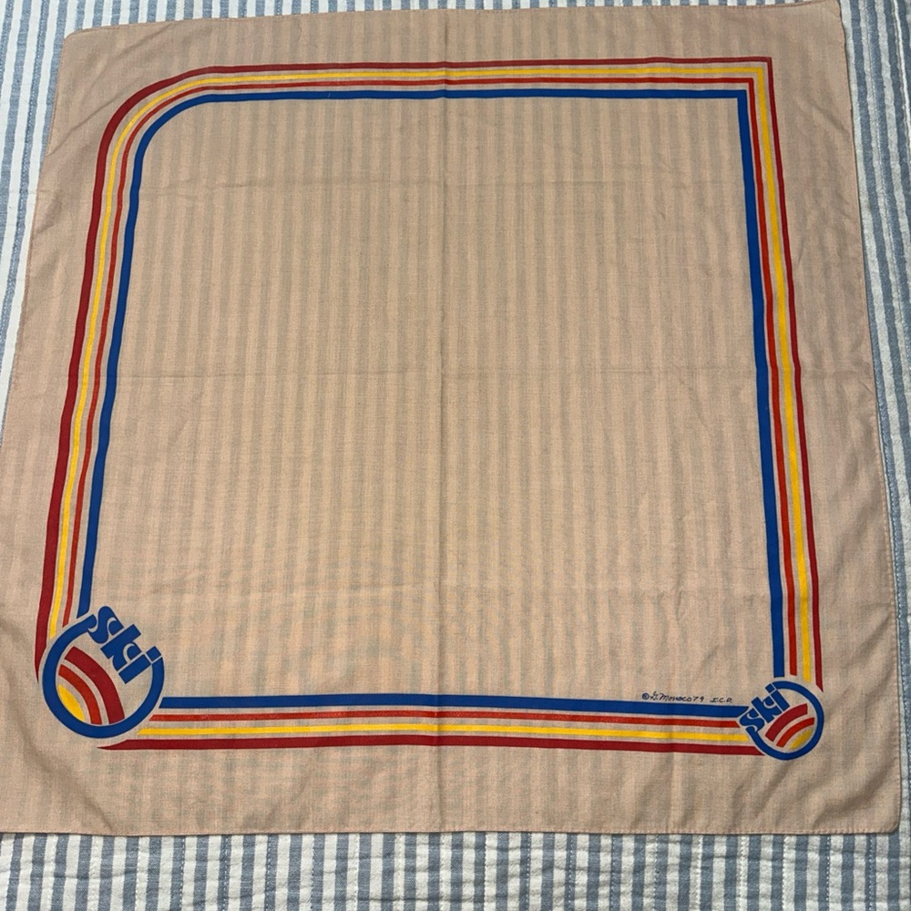 Vintage 1979 G Monaco‎ ICD Ski Bandana Retro Racing Stripe Tan Scarf Neckerchief